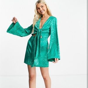Green cutout silky dress